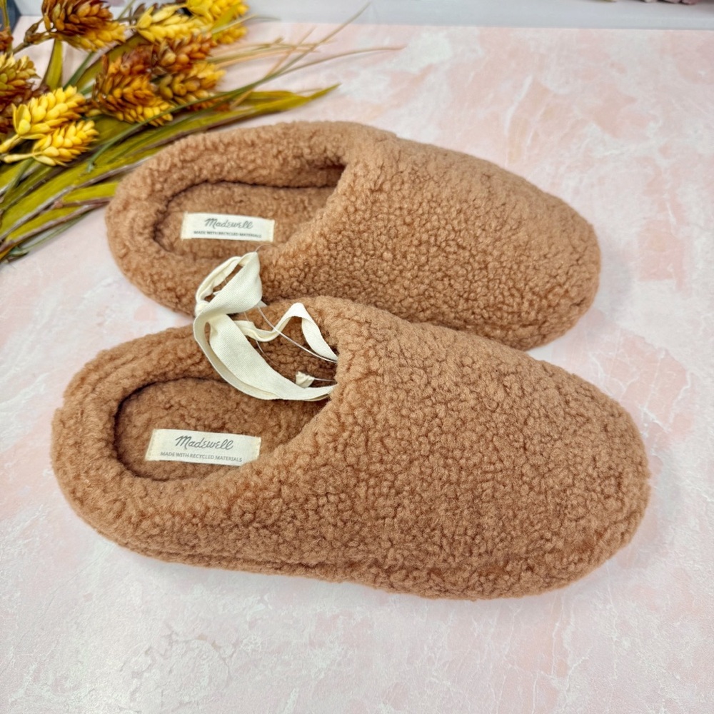NWT Madewell Sherpa Scuff Tan Women’s Fuzzy Cozy Slippers In Ground Clay Sz 7 - Picture 4 of 8